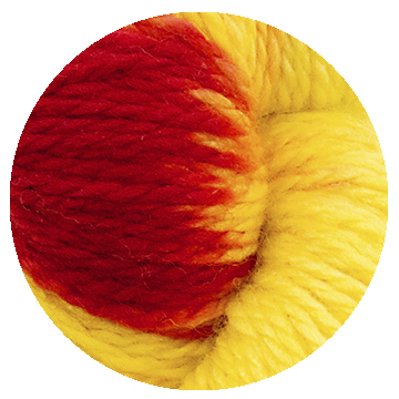 TOFT luxury hand dyed yellow and red yarn in DK